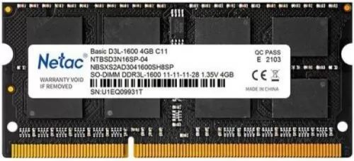 Оперативная память DIMM NETAC NTBSD3N16SP-04 DDR3L - 1x4Гб, 1600МГц, Ret